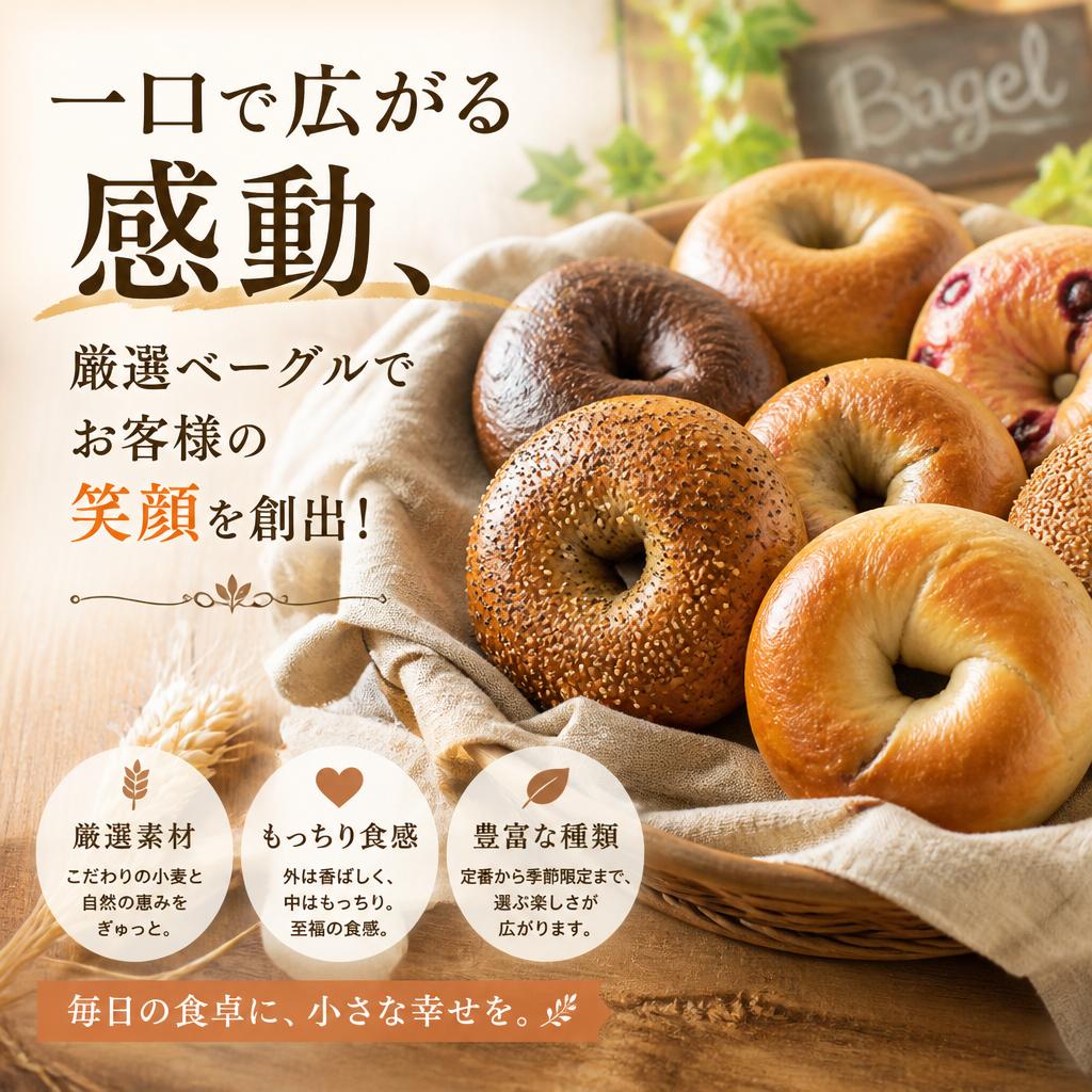 一口で広がる感動、厳選ベーグルでお客様の笑顔を創出！